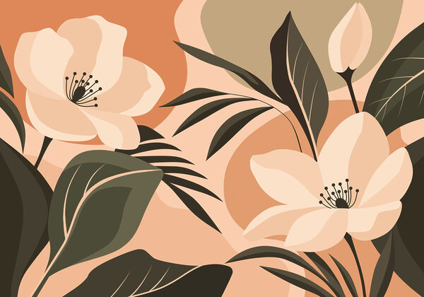 Papier peint Des fleurs aux couleurs douces sur un fond chaud (UGS : t01045)