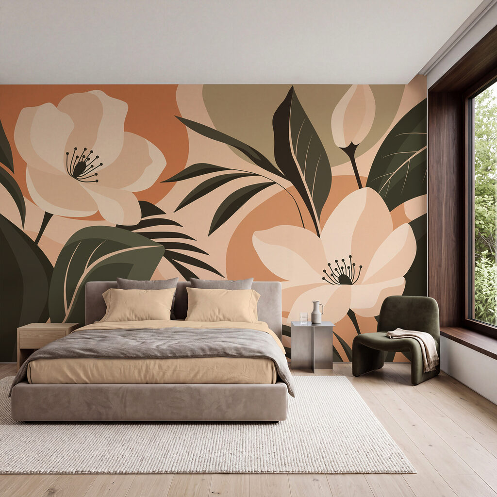 Papier peint Des fleurs aux couleurs douces sur un fond chaud (UGS : t01045)