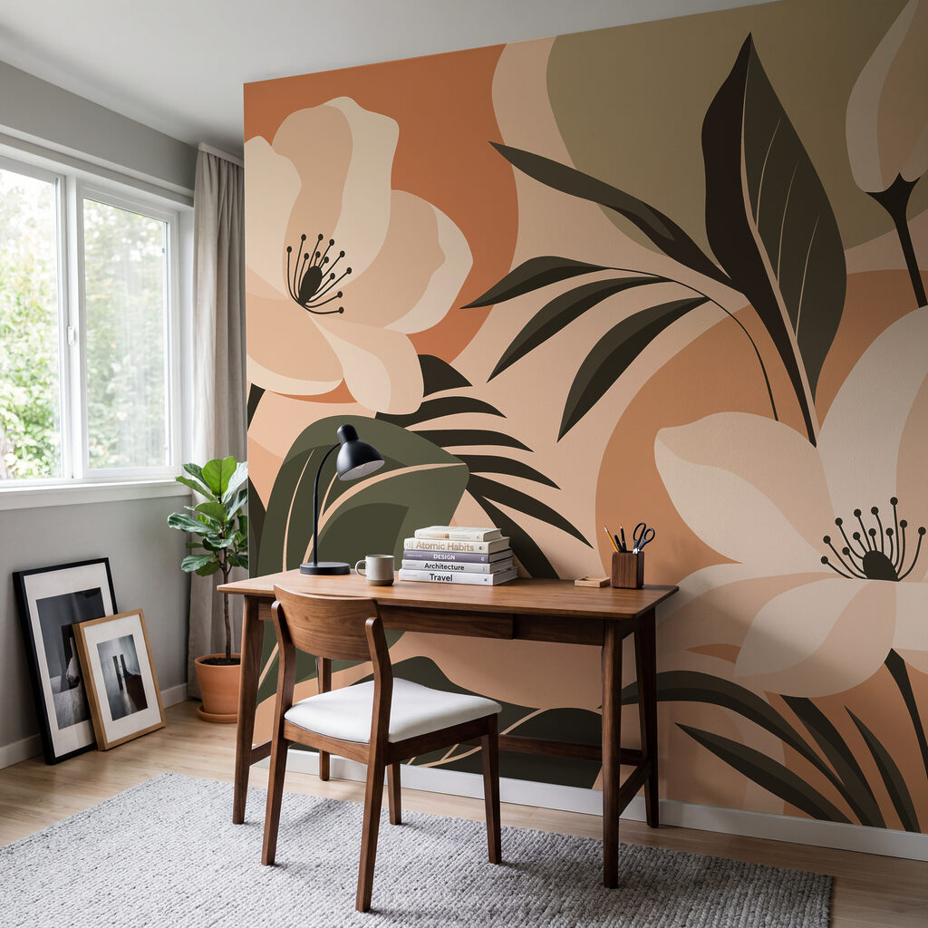 Papier peint Des fleurs aux couleurs douces sur un fond chaud (UGS : t01045)