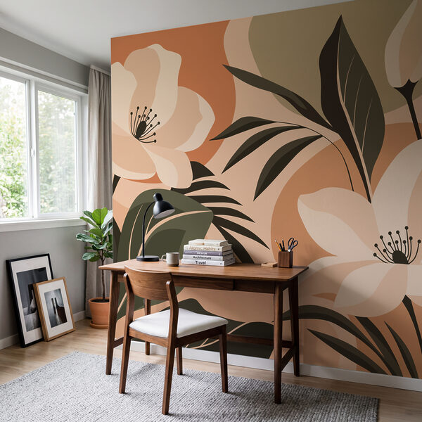 Papier peint Des fleurs aux couleurs douces sur un fond chaud (UGS : t01045)
