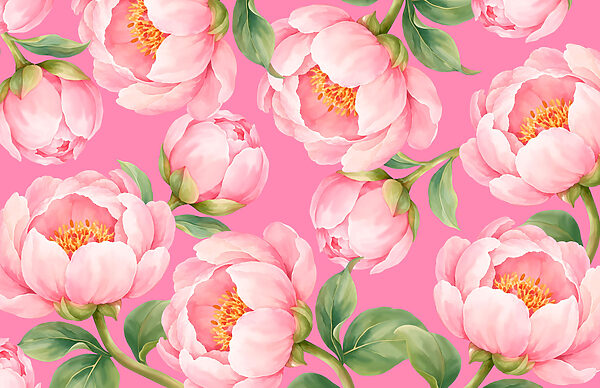 Papier peint Des fleurs roses sur un fond rose (UGS : t01096v4) Papier peint Des fleurs roses sur un fond rose (UGS : t01096v4)