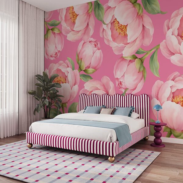 Papier peint Des fleurs roses sur un fond rose (UGS : t01096v4) Papier peint Des fleurs roses sur un fond rose (UGS : t01096v4)