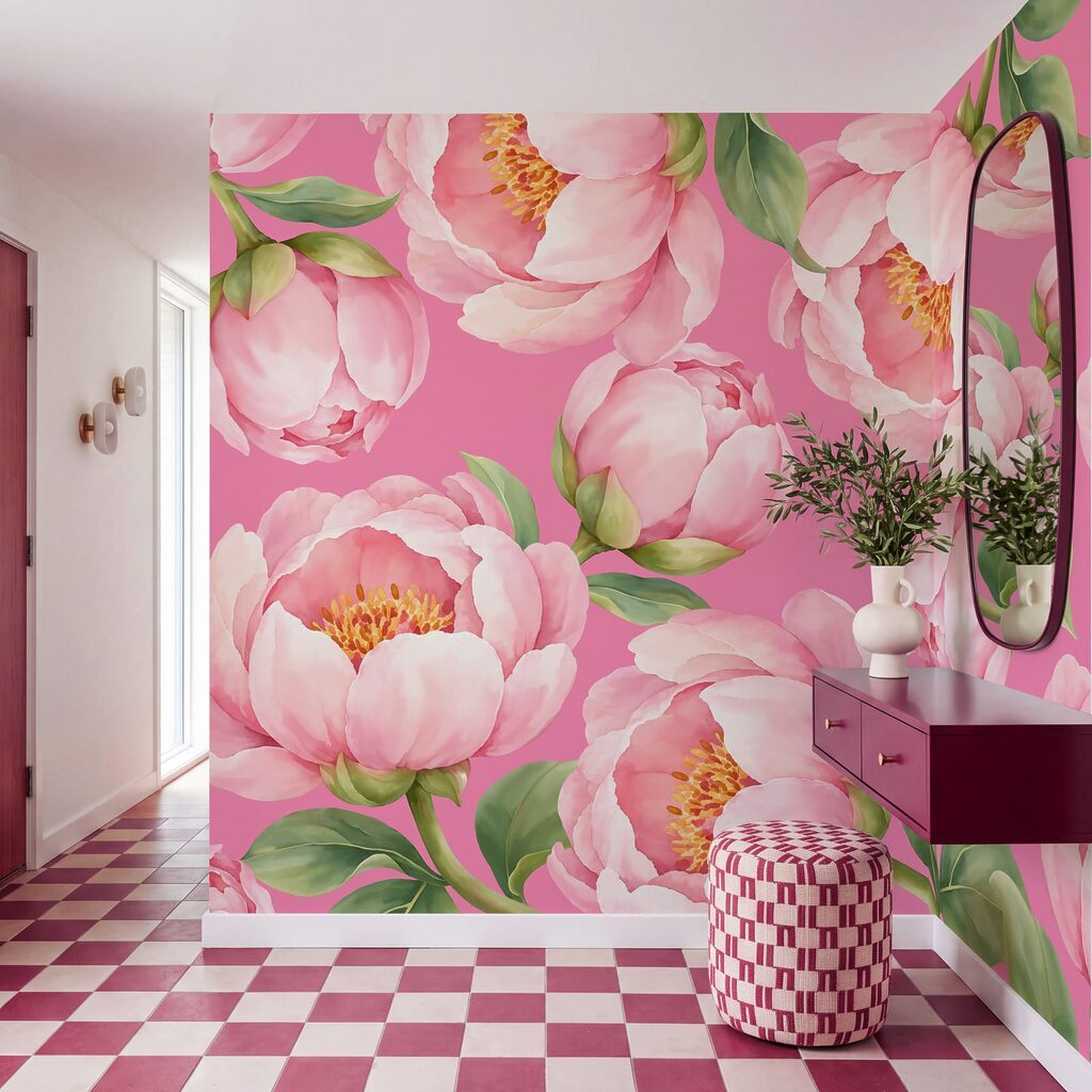 Papier peint Des fleurs roses sur un fond rose (UGS : t01096v4) Papier peint Des fleurs roses sur un fond rose (UGS : t01096v4)