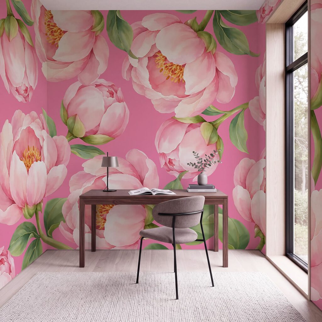 Papier peint Des fleurs roses sur un fond rose (UGS : t01096v4) Papier peint Des fleurs roses sur un fond rose (UGS : t01096v4)