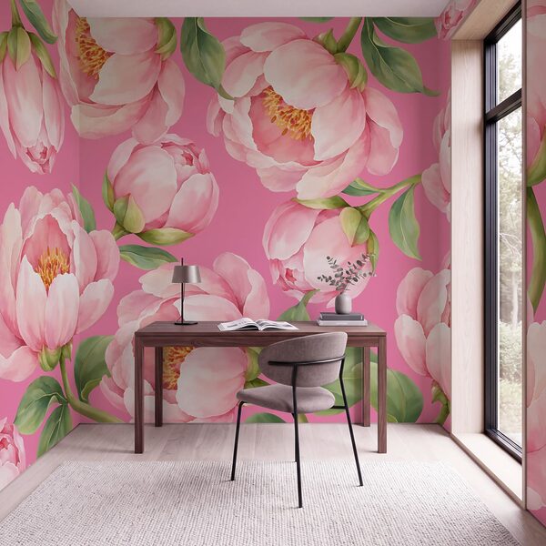 Papier peint Des fleurs roses sur un fond rose (UGS : t01096v4) Papier peint Des fleurs roses sur un fond rose (UGS : t01096v4)