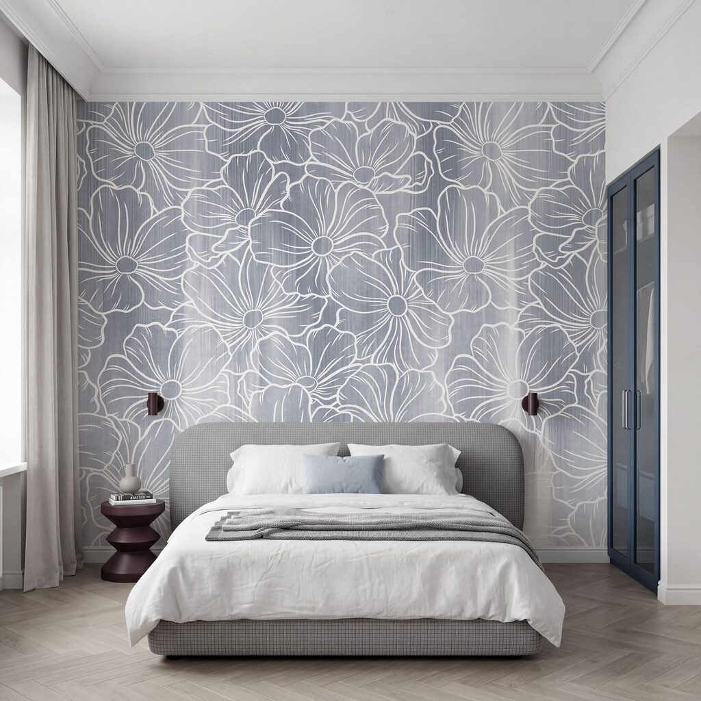 Papier peint Des fleurs blanches sur fond gris (UGS : t01098v2) Papier peint Des fleurs blanches sur fond gris (UGS : t01098v2)