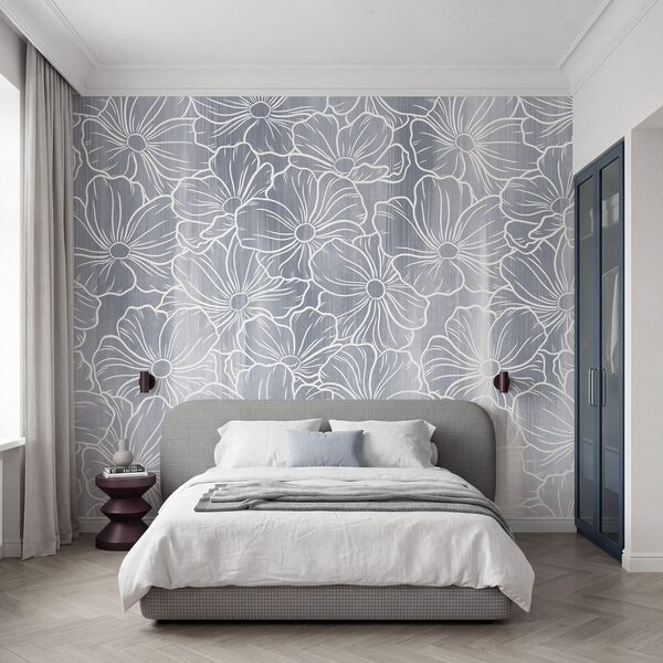 Papier peint Des fleurs blanches sur fond gris (UGS : t01098v2) Papier peint Des fleurs blanches sur fond gris (UGS : t01098v2)
