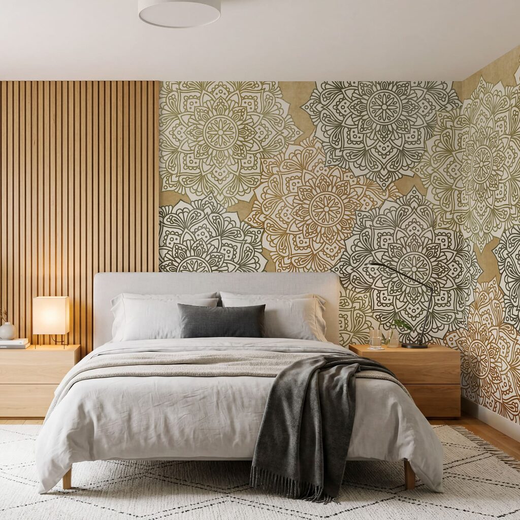 Papier peint Motif floral sur fond beige (UGS : t01099v1)