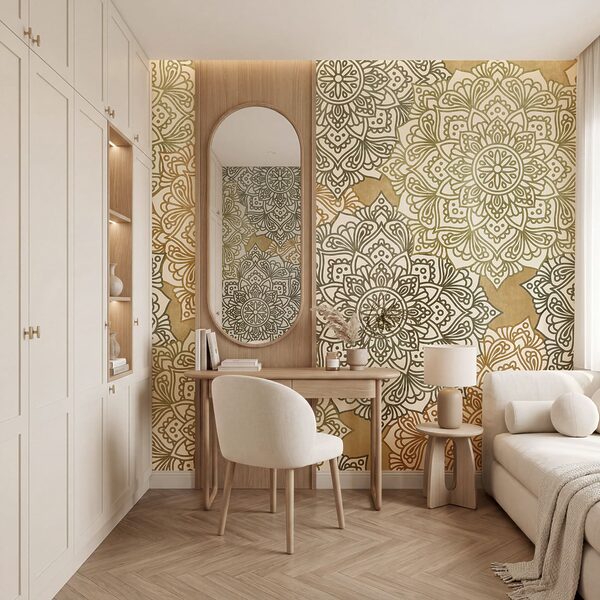 Papier peint Motif floral sur fond beige (UGS : t01099v1)
