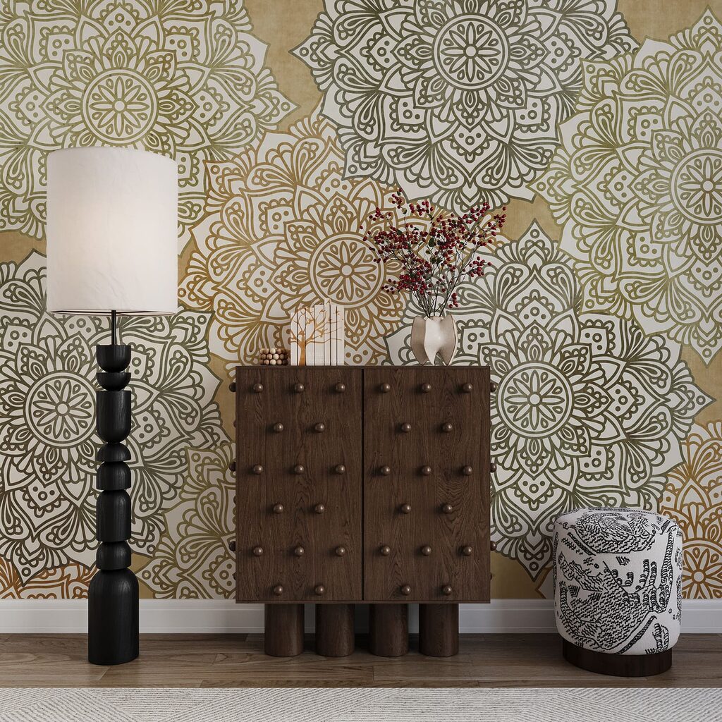 Papier peint Motif floral sur fond beige (UGS : t01099v1)