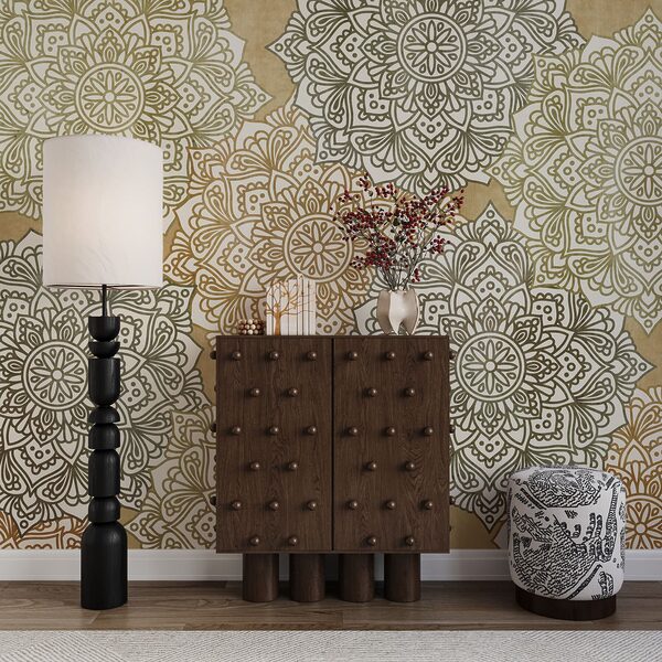 Papier peint Motif floral sur fond beige (UGS : t01099v1)