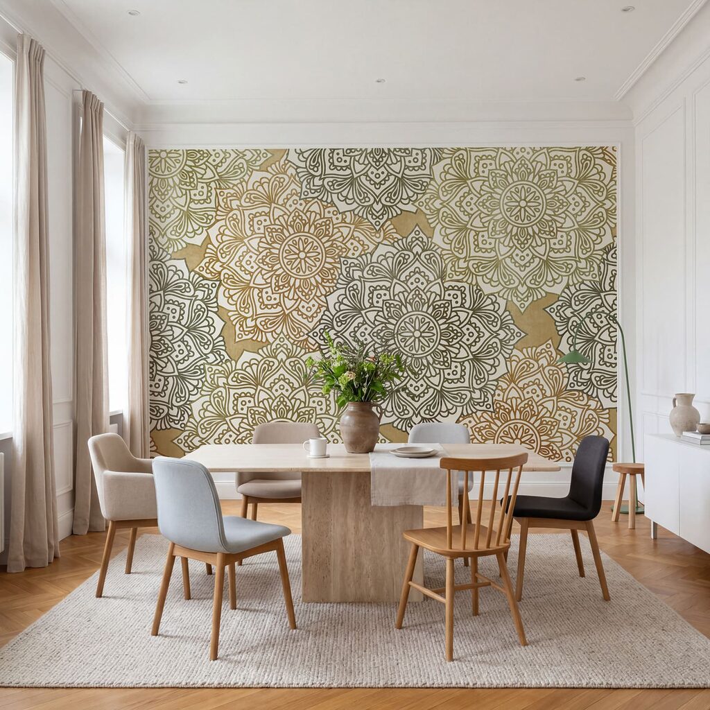 Papier peint Motif floral sur fond beige (UGS : t01099v1)