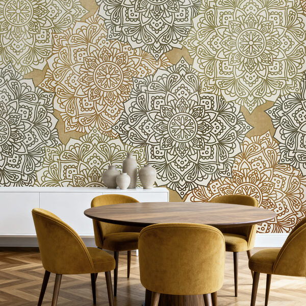 Papier peint Motif floral sur fond beige (UGS : t01099v1)