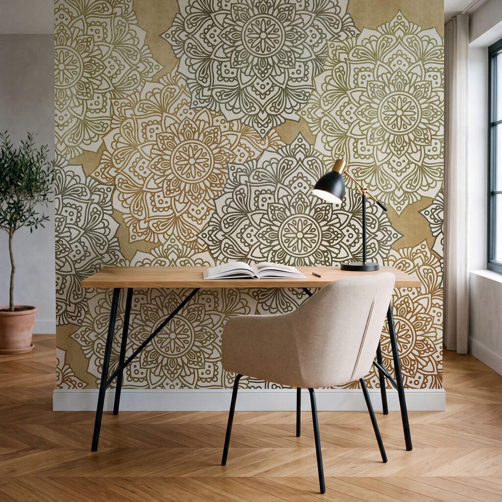 Papier peint Motif floral sur fond beige (UGS : t01099v1)