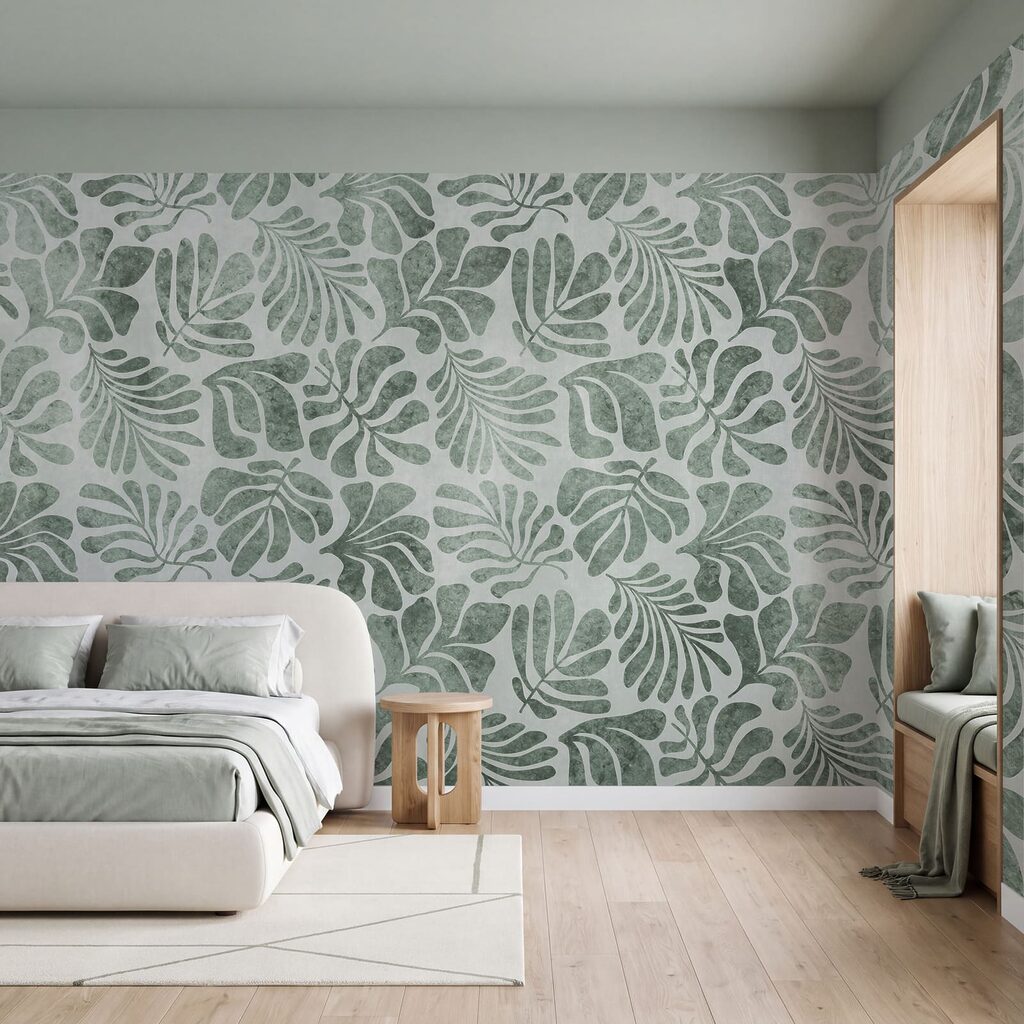 Papier peint Motif de feuilles sur une surface blanche (UGS : t01111v1)