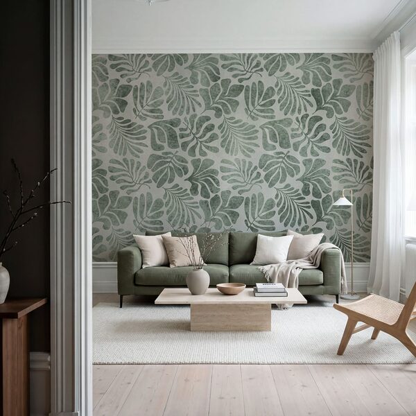 Papier peint Motif de feuilles sur une surface blanche (UGS : t01111v1)