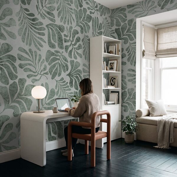 Papier peint Motif de feuilles sur une surface blanche (UGS : t01111v1)