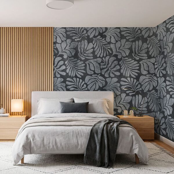 Papier peint Motif de feuilles sur fond noir (UGS : t01111v2) Papier peint Motif de feuilles sur fond noir (UGS : t01111v2)