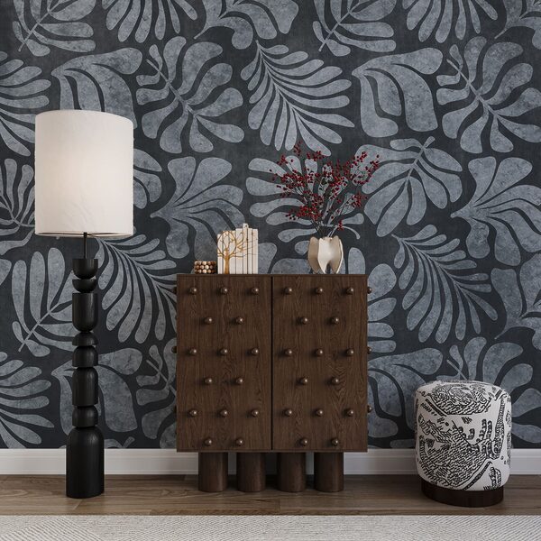 Papier peint Motif de feuilles sur fond noir (UGS : t01111v2) Papier peint Motif de feuilles sur fond noir (UGS : t01111v2)