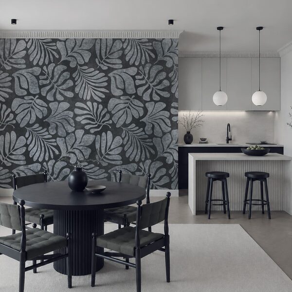 Papier peint Motif de feuilles sur fond noir (UGS : t01111v2) Papier peint Motif de feuilles sur fond noir (UGS : t01111v2)
