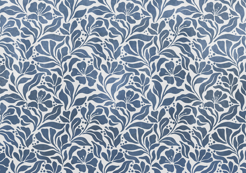 Papier peint Motif floral bleu et blanc (UGS : t01114v1)