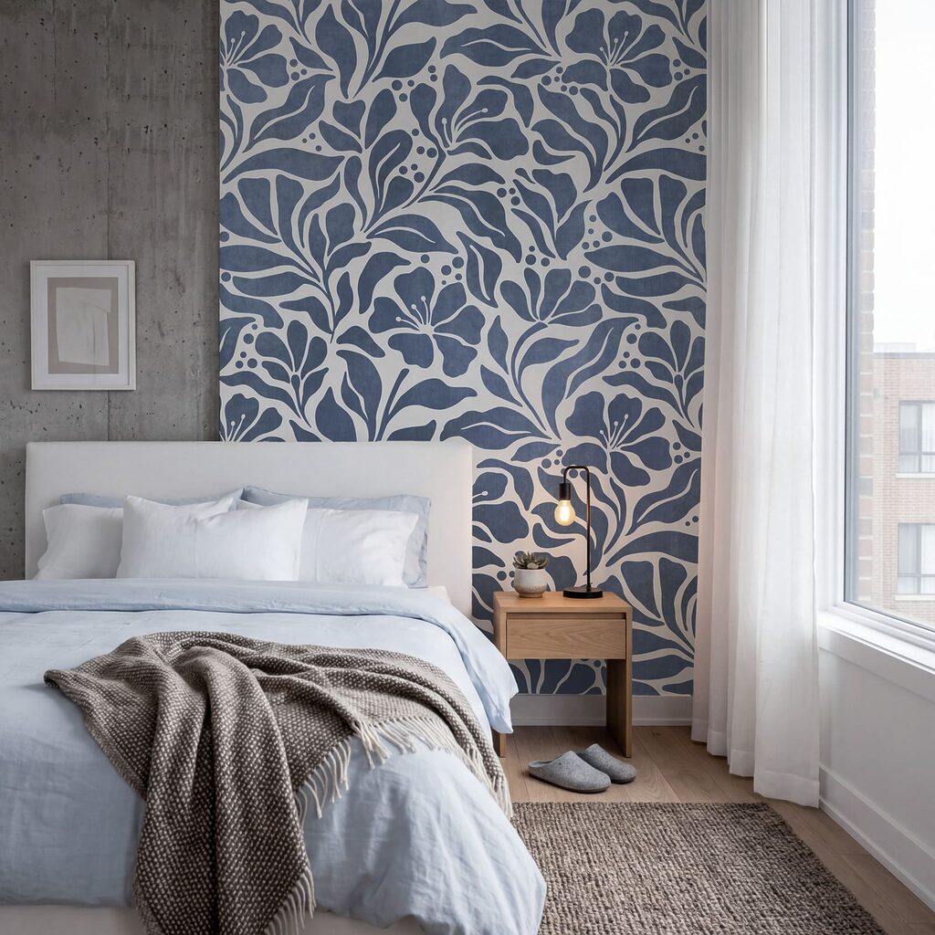 Papier peint Motif floral bleu et blanc (UGS : t01114v1)
