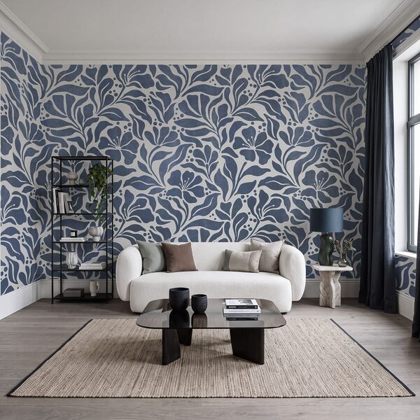 Papier peint Motif floral bleu et blanc (UGS : t01114v1)