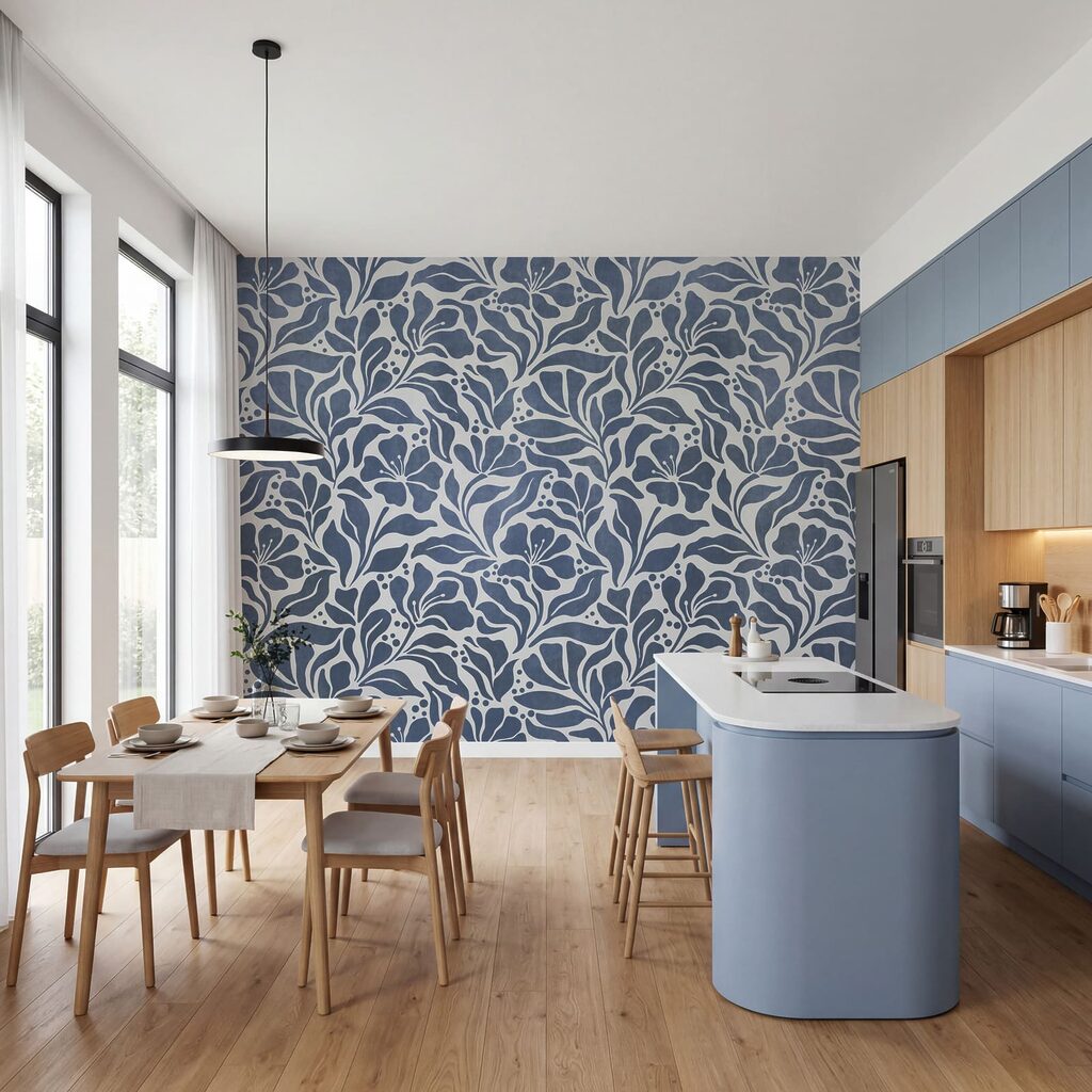 Papier peint Motif floral bleu et blanc (UGS : t01114v1)