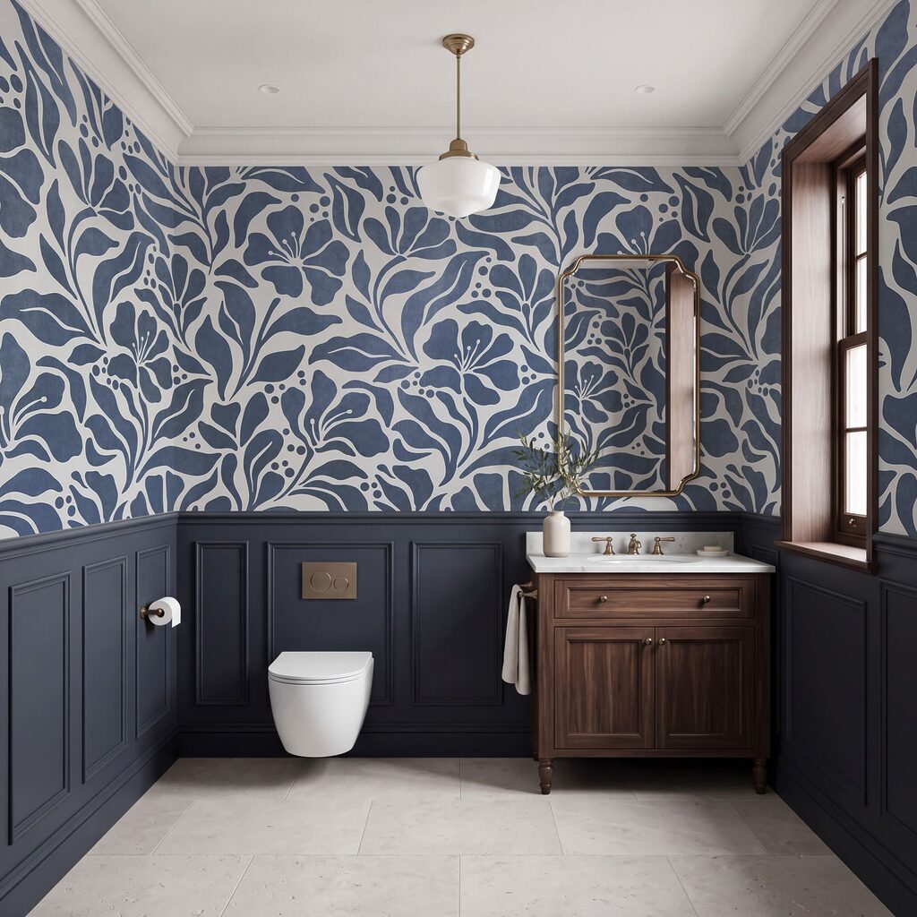 Papier peint Motif floral bleu et blanc (UGS : t01114v1)