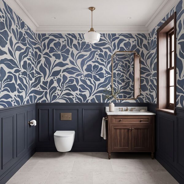 Papier peint Motif floral bleu et blanc (UGS : t01114v1)