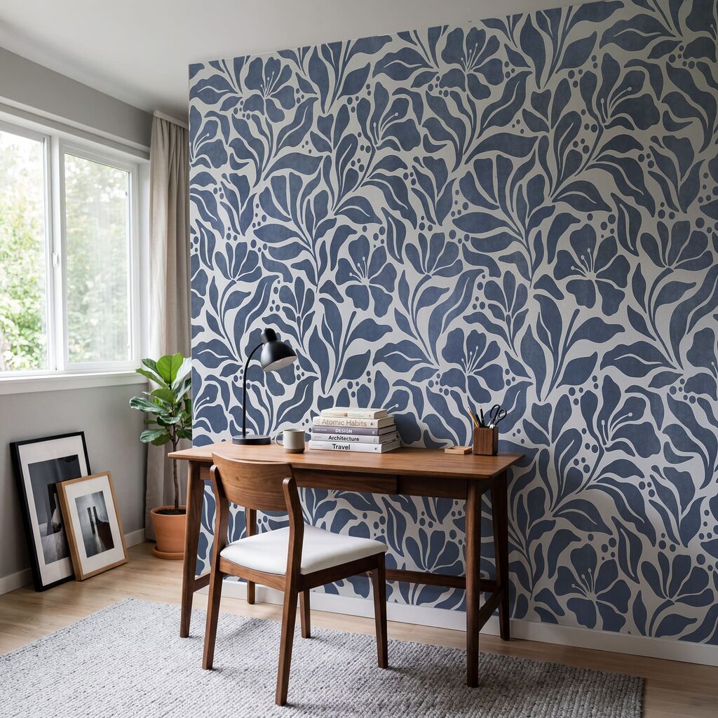 Papier peint Motif floral bleu et blanc (UGS : t01114v1)