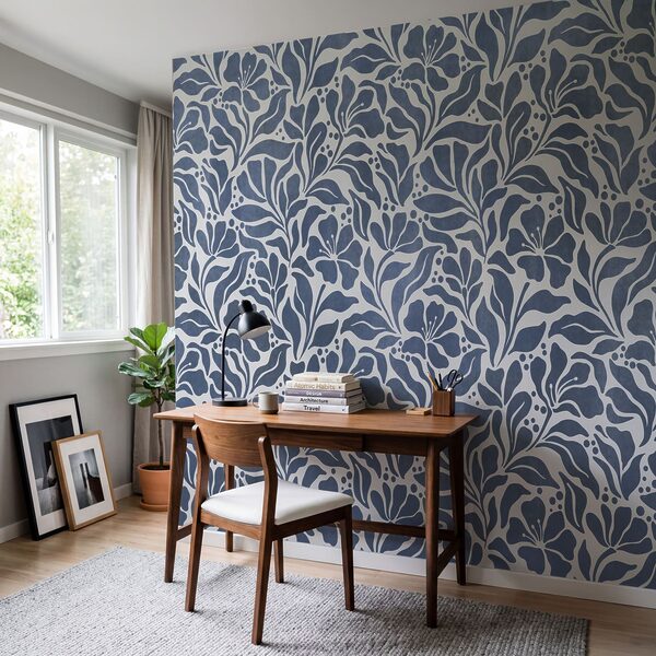 Papier peint Motif floral bleu et blanc (UGS : t01114v1)