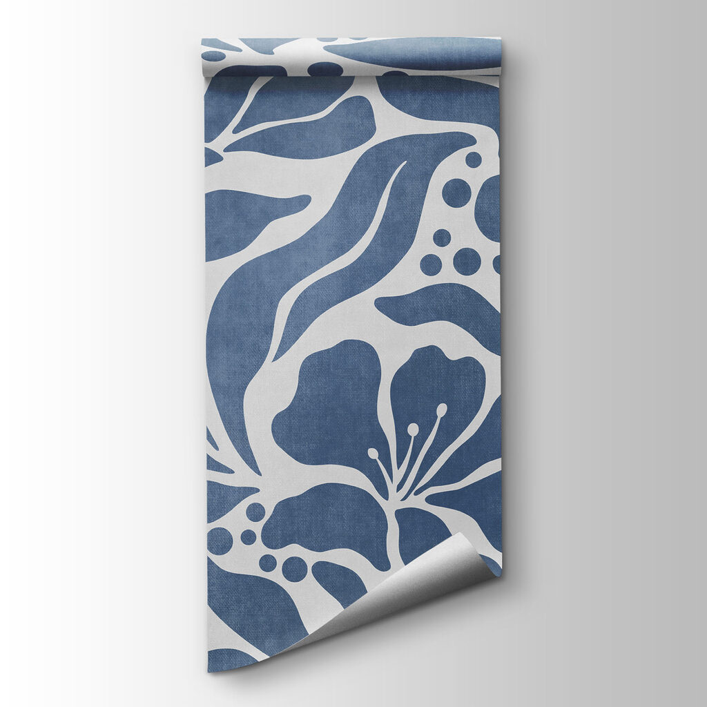 Papier peint Motif floral bleu et blanc (UGS : t01114v1)