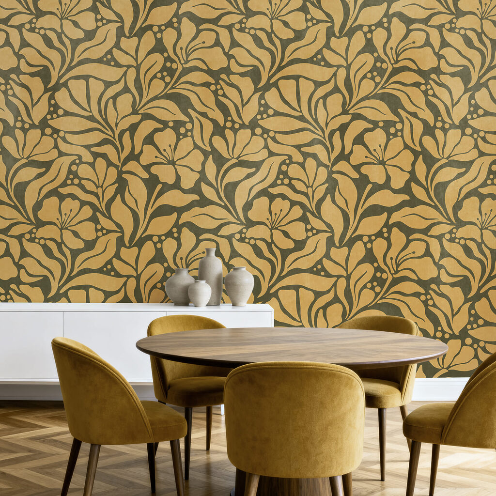 Papier peint Motif des feuilles et des fleurs (UGS : t01114v4)