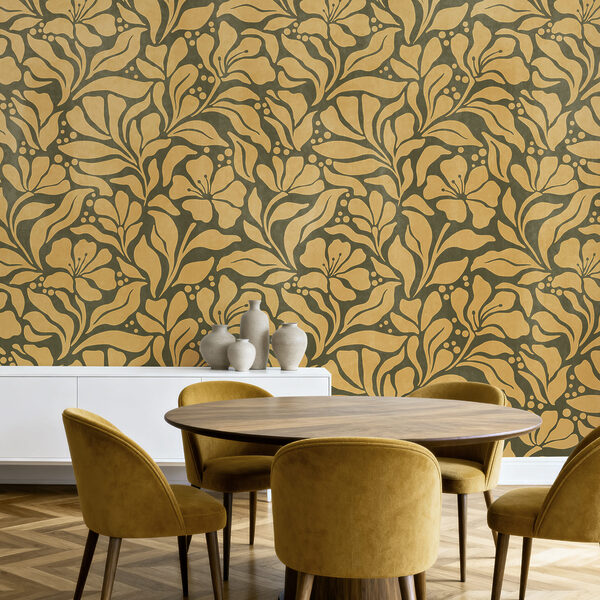 Papier peint Motif des feuilles et des fleurs (UGS : t01114v4)