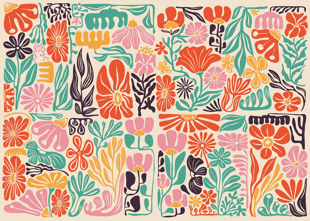 Papier peint Composition de fleurs et de feuilles (UGS : t01106) Papier peint Composition de fleurs et de feuilles (UGS : t01106)