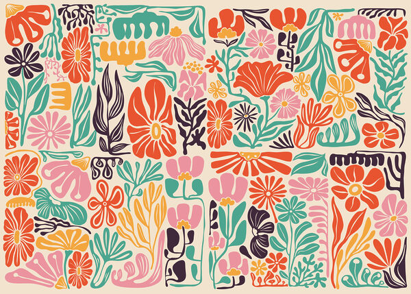 Papier peint Composition de fleurs et de feuilles (UGS : t01106) Papier peint Composition de fleurs et de feuilles (UGS : t01106)