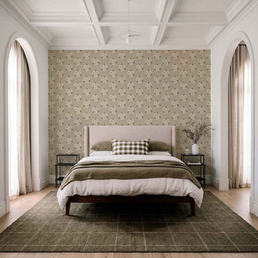 Papier peint Motif floral sur fond beige (UGS : t01079)
