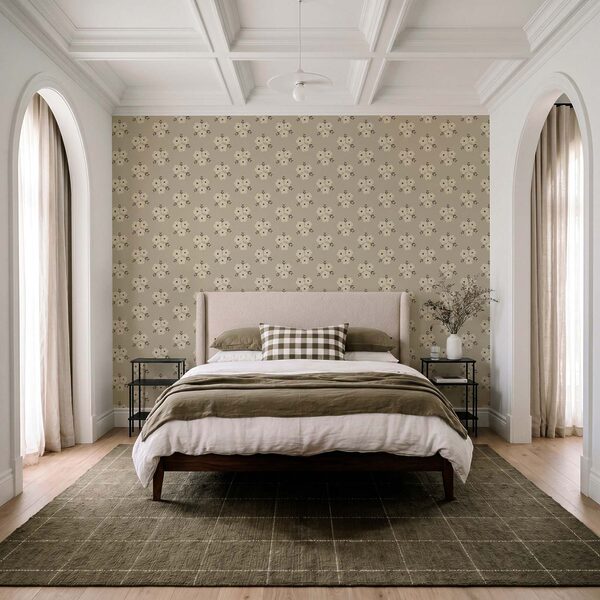 Papier peint Motif floral sur fond beige (UGS : t01079)