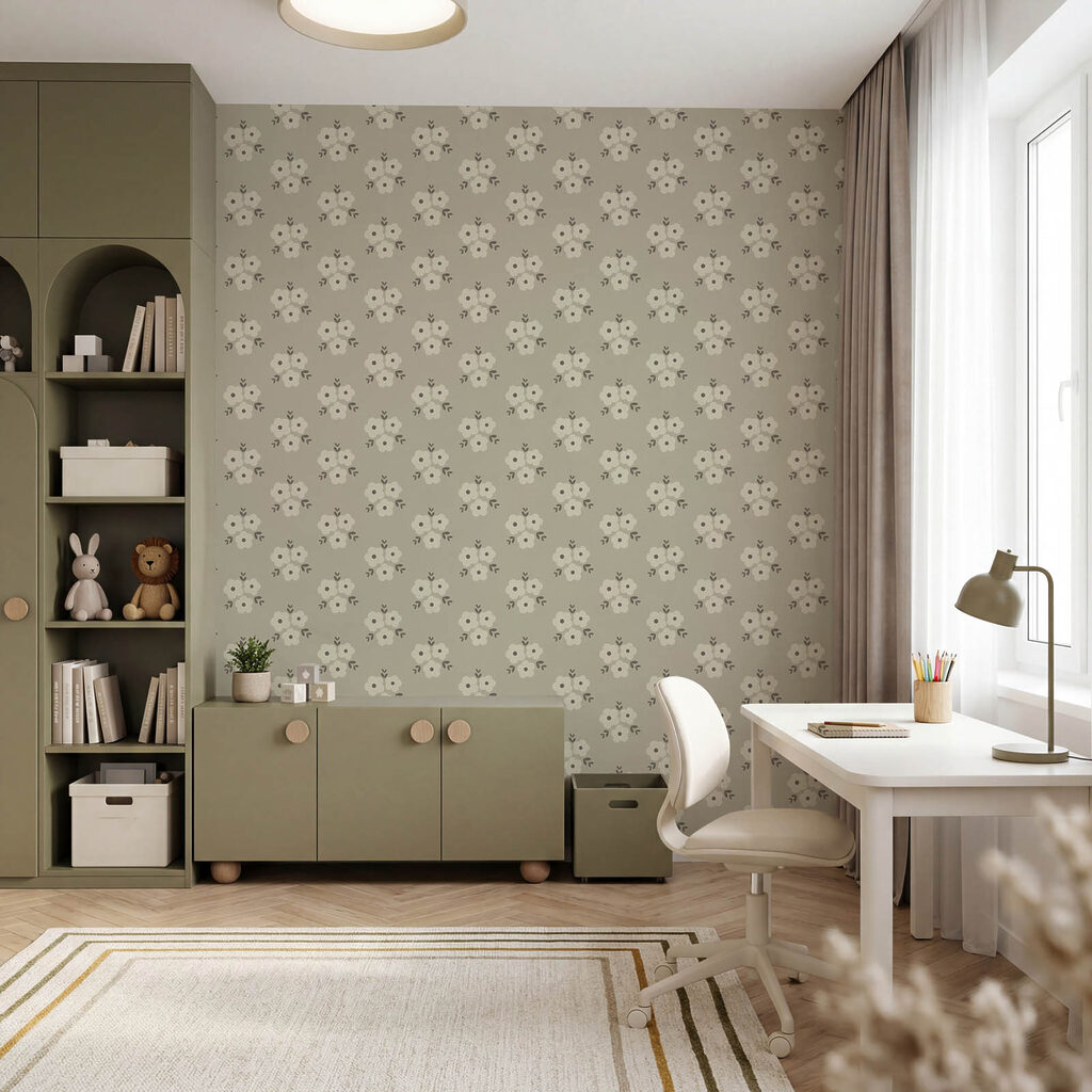 Papier peint Motif floral sur fond beige (UGS : t01079)