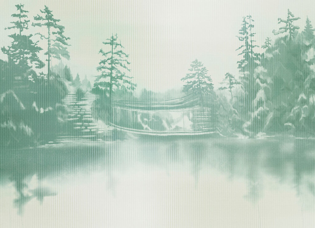 Papier peint Paysage enneigé avec des arbres et un plan d'eau (UGS : t01117)