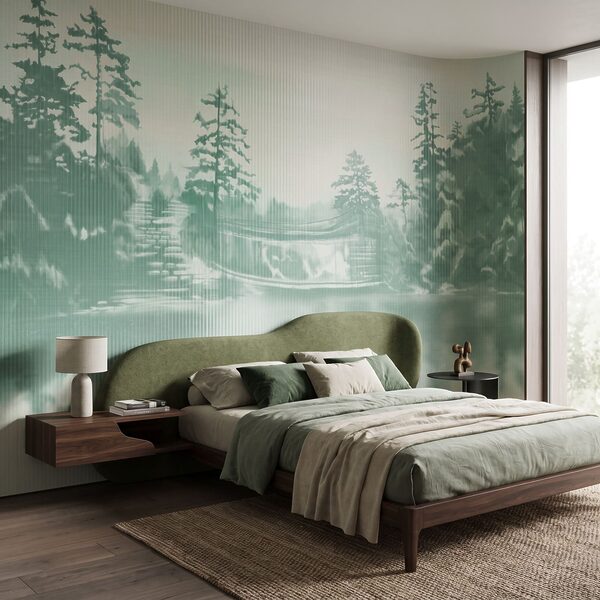 Papier peint Paysage enneigé avec des arbres et un plan d'eau (UGS : t01117)