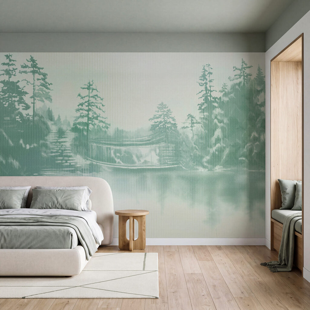Papier peint Paysage enneigé avec des arbres et un plan d'eau (UGS : t01117)