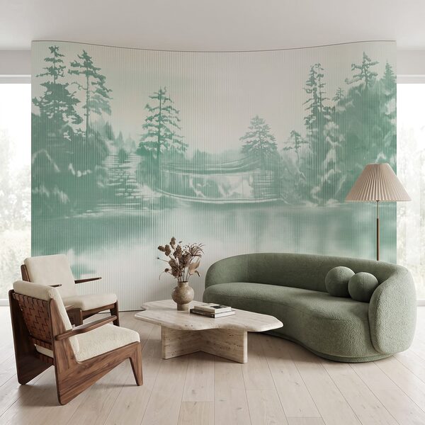 Papier peint Paysage enneigé avec des arbres et un plan d'eau (UGS : t01117)