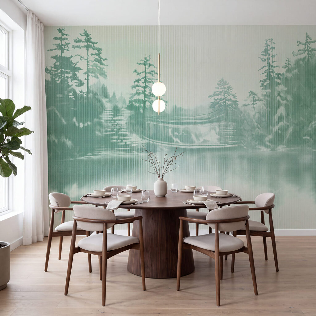 Papier peint Paysage enneigé avec des arbres et un plan d'eau (UGS : t01117)
