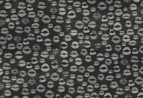 Papier peint Fond noir et blanc orné d'empreintes de rouge à lèvres (UGS : t01086) Papier peint Fond noir et blanc orné d'empreintes de rouge à lèvres (UGS : t01086)