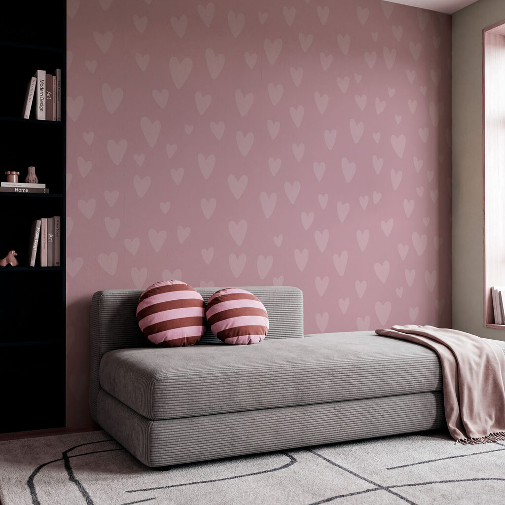 Papier peint Fond rose avec des cœurs (UGS : t01088) Papier peint Fond rose avec des cœurs (UGS : t01088)
