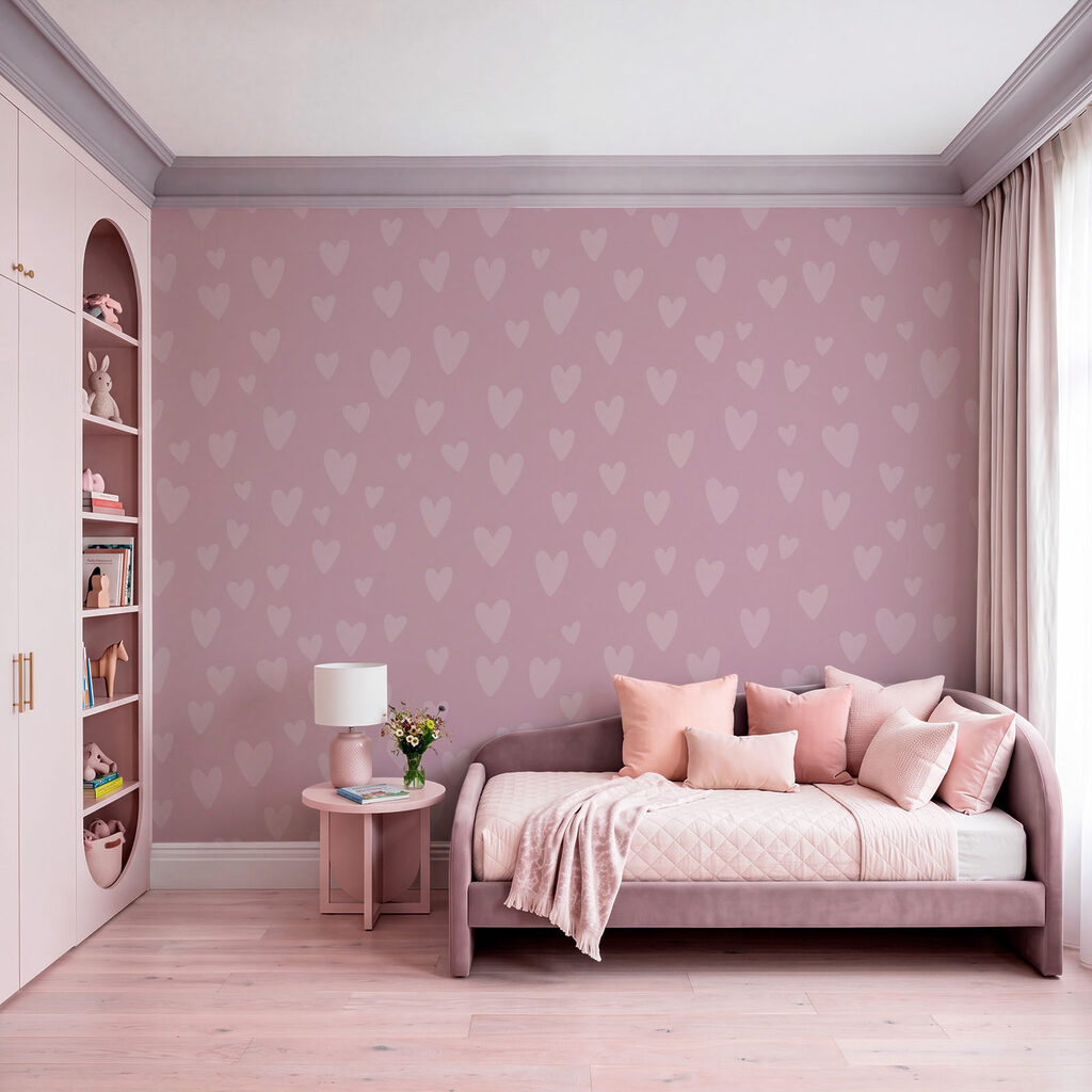 Papier peint Fond rose avec des cœurs (UGS : t01088) Papier peint Fond rose avec des cœurs (UGS : t01088)