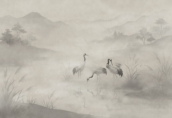 Papier peint Groupe d'oiseaux dans un paysage brumeux (UGS : t01089) Papier peint Groupe d'oiseaux dans un paysage brumeux (UGS : t01089)
