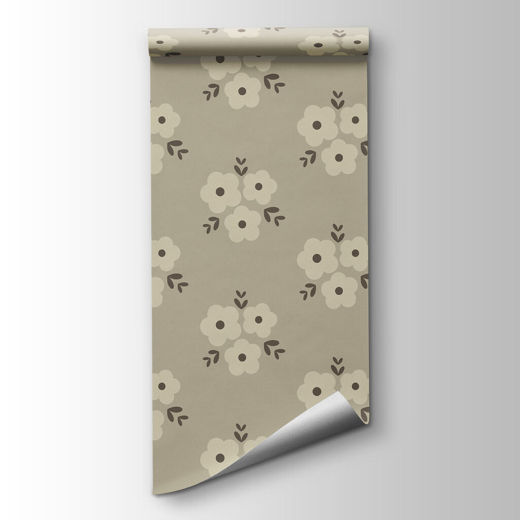 Papier peint Motif floral sur fond beige (UGS : t01079)